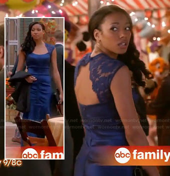 Lacey's blue lace sleeve gown with cutout back on Twisted