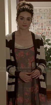 Allison's sheer floral print dress and black and white striped cardigan on Teen Wolf