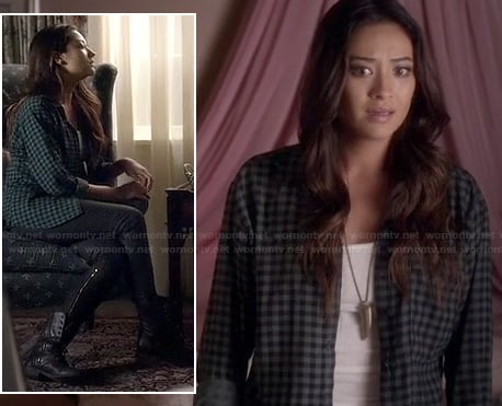 Emily's grey/green gingham check shirt on Pretty Little Liars
