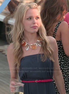 Emily's navy strapless maxi dress on The Vineyard