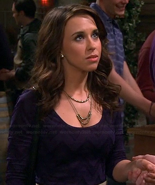 Amy (Lacey Chabert)'s navy chevron three quarter sleeve dress on Baby Daddy