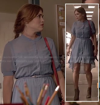 Lydia's blue high-low shirtdress on Teen Wolf