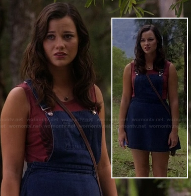 Marina's denim overall dress on Camp