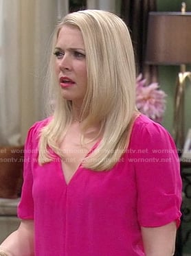 Mel's hot pink v-neck blouse on Melissa & Joey