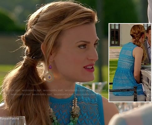 Paige's turquoise blue lace/crochet dress on Royal Pains