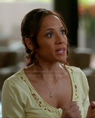 Rosie's lemon yellow crochet longsleeved top on Devious Maids