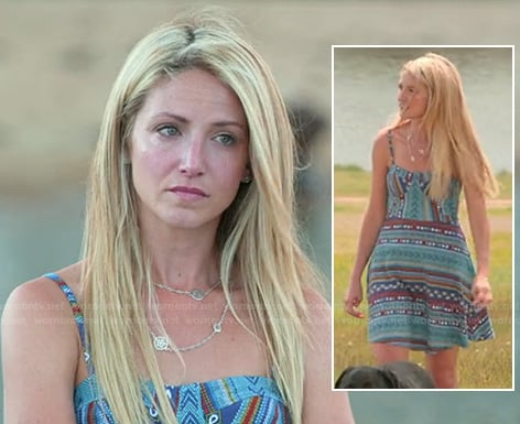 Jackie's blue patterned sundress on The Vineyard