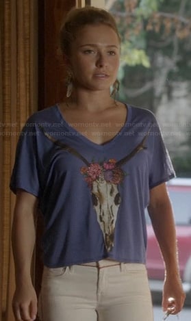 Juliette's blue skull graphic tee on Nashville