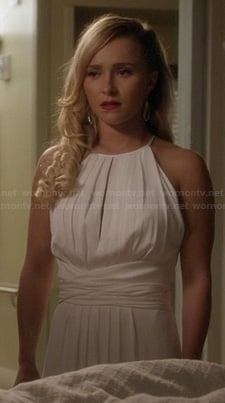 Juliette's white pleated keyhole dress on Nashville