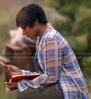 Mindy's white plaid shirt in Haiti on The Mindy Project