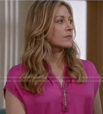 Maura's pink zip front blouse on Rizzoli and Isles