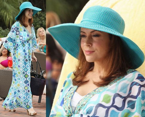 Savi's blue maxi/cover-up dress and turquoise blue beach hat on Mistresses