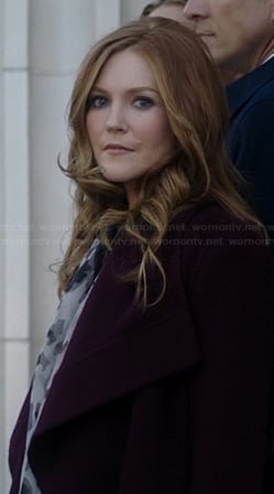 Abby's burgundy draped coat on Scandal