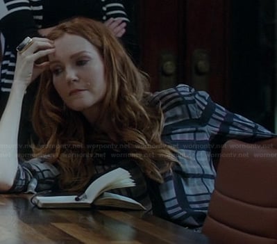 Abby's grey check print shirt on Scandal