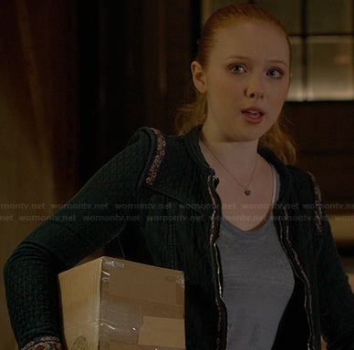 Alexis's black jacket with embroidered trim on Castle