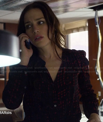 Annie's black and red check print button front shirt on Covert Affairs
