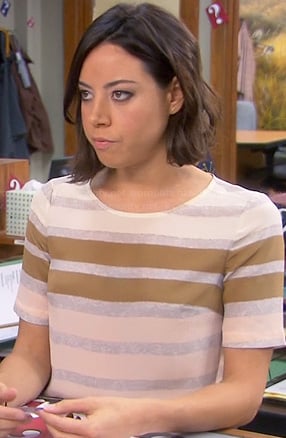 April's grey and brown striped top on Parks and Recreation