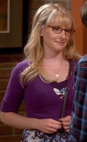 Bernadette's purple and blue floral dress on The Big Bang Theory