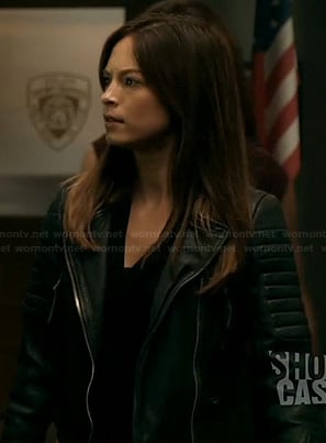 Cat's black leather moto jacket on Beauty and the Beast