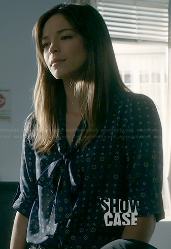 Cat's blue floral tie front blouse on Beauty and the Beast