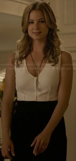 Emily's white v-neck two-tone dress on Revenge