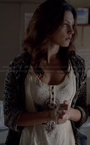 Hayley's white graphic henley tank top on The Originals