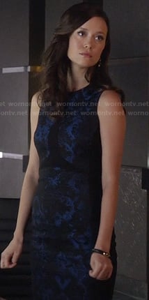 Isabelle's blue and black patterned dress on Arrow