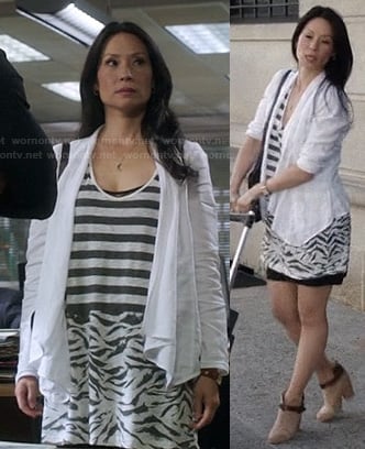 Joan's striped and zebra mixed print dress on Elementary