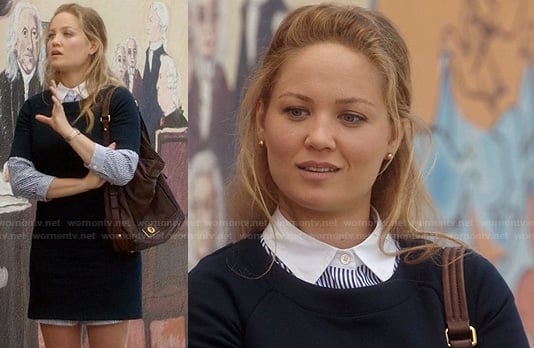 Julia's striped shirtdress and navy sweater dress on Parenthood