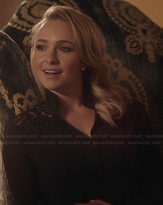 Juliette's black lace shoulder blouse on Nashville
