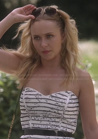 Juliette's black and white striped strapless dress on Nashville