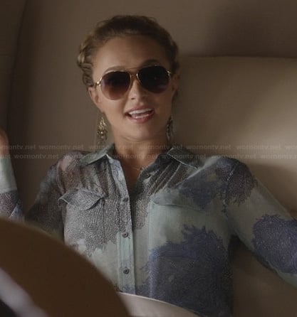 Juliette's blue printed shirt on Nashville