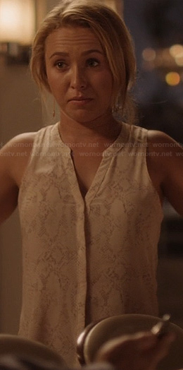 Juliette's sleeveless snake print top on Nashville
