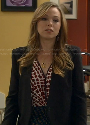 Kristin's mixed print dress and black cropped blazer on Last Man Standing