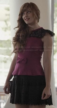 Layla's purple and black lace top with bow on Nashville