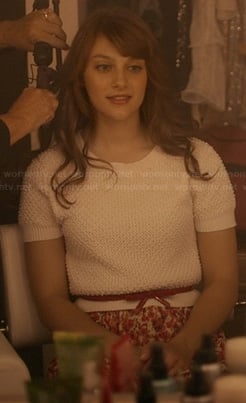 Layla's white short sleeve beaded sweater on Nashville