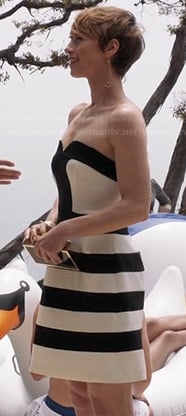 Margaux's black and white striped strapless dress on Revenge