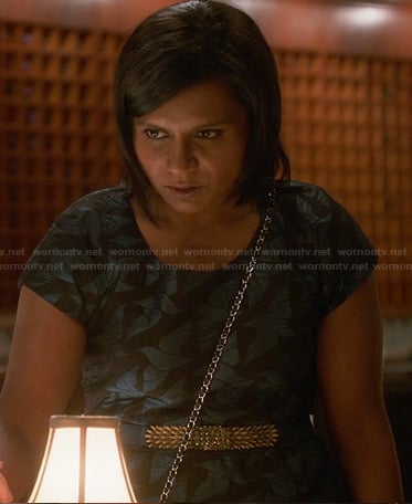 Mindy's bird print dress and spiked belt on The Mindy Project