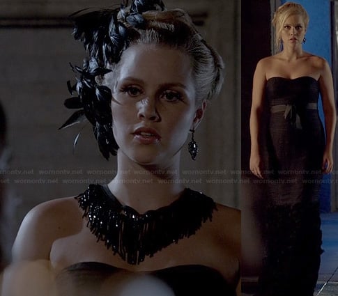 Rebekah's black strapless gown on The Originals
