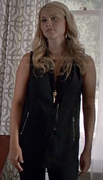 Rebeckah's black zip-front open-back vest on The Originals