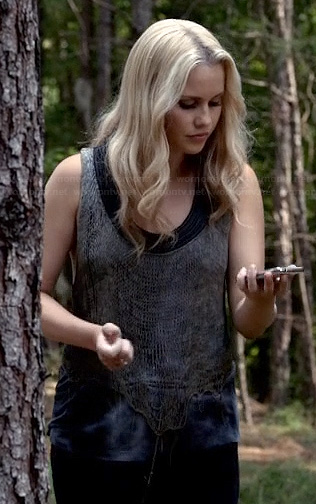 Rebekah's leather trim tank top on The Originals