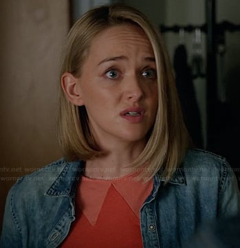 Robyn's orange faux collar top on The Good Wife
