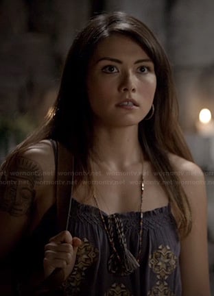Sophie's blue embroidered top on The Originals