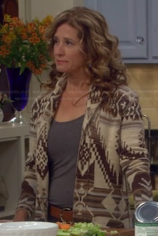 Vanessa's brown aztec pattern cardigan on Last Man Standing
