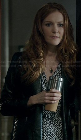 Abby's black and white printed wrap dress on Scandal