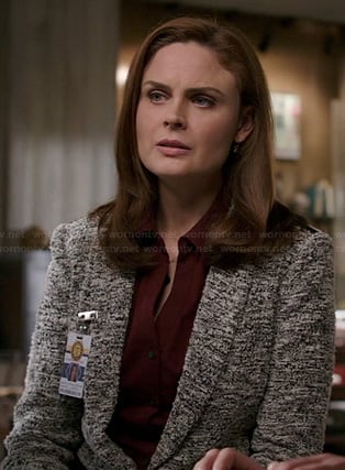 Brennan's black and white tweed jacket on Bones
