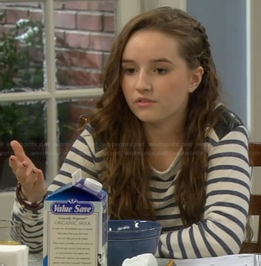 Eve's striped top with leather shoulders on Last Man Standing