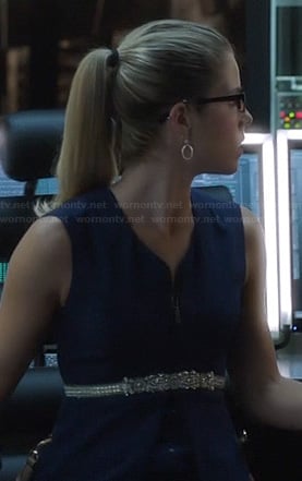 Felicity's blue zip front peplum dress on Arrow