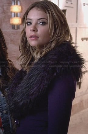 Hanna's purple jacket with fur collar on Pretty Little Liars
