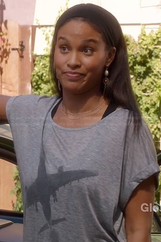 Jasmine's grey airplane graphic tee on Parenthood